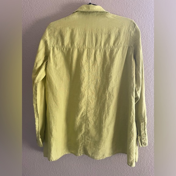 Eileen Fisher Organic Irish Linen Bright Yellow Green Button Down Shirt, XS - Picture 3 of 12